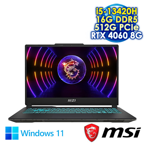 MSI Cyborg 15 A13VF-1406TW 黑 15.6吋電競筆電 (FHD IPS 144Hz/Intel i5-13420H/16G DDR5/512G PCIE SSD/NVIDIA RTX 4060 8G/WIN 11)
