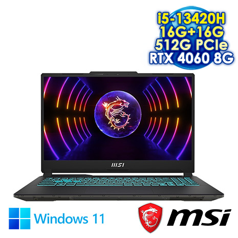 MSI Cyborg 15 A13VF-1406TW 黑 15.6吋電競筆電 (FHD IPS 144Hz/Intel i5-13420H/16G+16G DDR5/512G PCIE SSD/NVIDIA RTX 4060 8G/WIN 11)【記憶體升級特仕版】