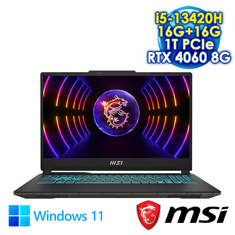MSI Cyborg 15 A13VF-1406TW 黑 15.6吋電競筆電 (FHD IPS 144Hz/Intel i5-13420H/16G+16G DDR5/1T PCIE SSD/NVIDIA RTX 4060 8G/WIN 11)【全面升級特仕版】