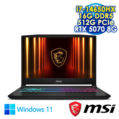 MSI Katana 15 HX B14WGK-059TW 黑 15.6吋電競筆電 (QHD IPS 165Hz/Intel i7-14650HX/16G DDR5/512G PCIE SSD/RTX