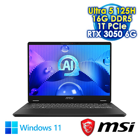 MSI Prestige 14 AI Studio C1UDXG-047TW 黑 14吋AI輕薄筆電 (FHD+ IPS 144Hz/Intel Ultra 5 125H/16G DDR5/1T PCIE SSD/RTX 3050-6G/WIN 11)【MSI豪禮大放送】