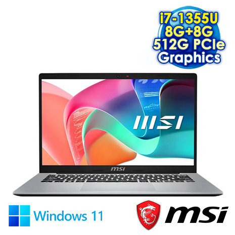 MSI Modern 14 F13MG-200TW 銀 14吋商用筆電 (FHD IPS/Intel i7-1355U/8G+8G DDR4/512G PCIE SSD/WIN 11)