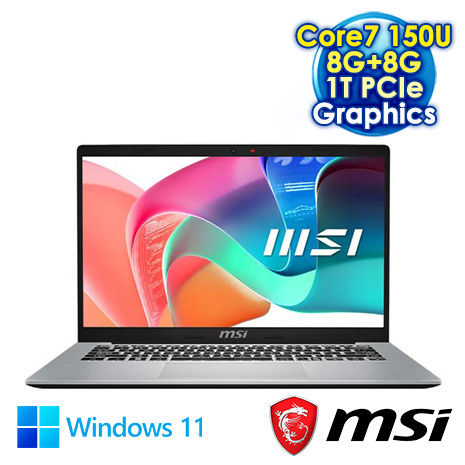 MSI Modern 14 F1MG-003TW 銀 14吋商用筆電 (FHD IPS/Intel Core 7 150U/8G+8G DDR4/1T PCIE SSD/WIN 11)