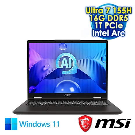 MSI Venture 14 AI A1MG-004TW 黑 14吋AI筆電 (2.8K OLED 120Hz/Intel Ultra 7 155H/16G DDR5/1T PCIE SSD/WIN 11)