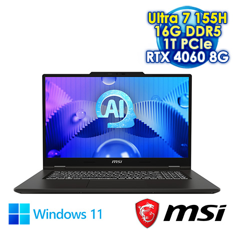 MSI VenturePro 17 AI A1VFG-003TW 黑 17.3吋AI筆電 (FHD 144Hz/Intel Ultra 7 155H/16G DDR5/1T PCIE SSD/RTX 4060 8G/WIN 11)