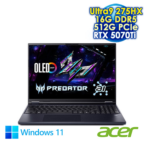 ACER Predator Helios Neo 16 PHN16-73-965Q 黑 16吋電競筆電 (WQXGA IPS 240Hz/Intel Ultra9 275HX/16G DDR5/512