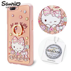三麗鷗 Kitty OPPO R11 施華彩鑽鏡面指環扣手機殼-緞帶凱蒂