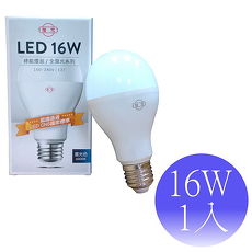 【旭光】16W LED E27 綠能燈泡-1入(白光/黃光)黃光