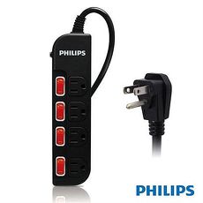 PHILIPS SPB1641BA 四開四插延長線 1.8M 黑色