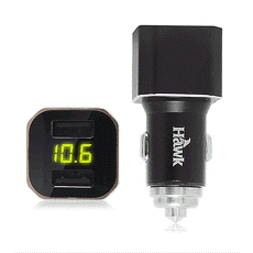 Hawk 雙USB電壓顯示車用充電器-黑