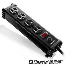 Castle蓋世特 鋁合金電源突波保護插座 3孔/4座 IA4-SB 尊爵黑 1.8米