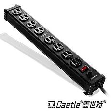 Castle蓋世特 鋁合金電源突波保護插座 3孔/8座 IA8-SB 尊爵黑 1.8米