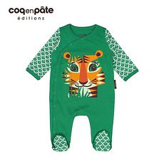 【BabyTiger虎兒寶】coqenpate 法國有機棉乖乖睡套裝組(附帽) - 老虎12M