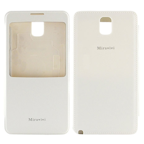 Miravivi 時尚簡約 Samsung Galaxy note3 透視視窗翻頁式皮套(電池背蓋)-純潔白