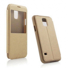Miravivi Samsung Galaxy S5 簡約透視視窗薄型側開皮套-金